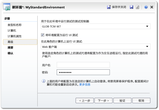 新建环境向导：高级页。