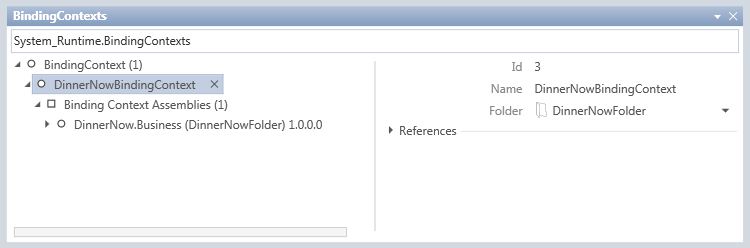 Shows the BindingContexts tree view in "Quadrant".