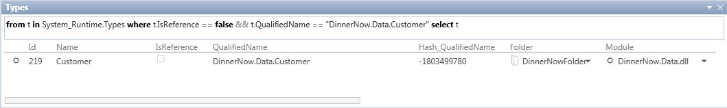 Shows the custom query displaying one type.