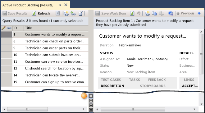 Query results side-by-side view in Team Explorer