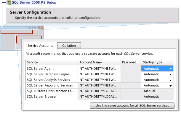 对所有 SQL Server 服务使用网络服务