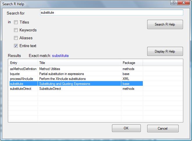 Search R Help Dialog with Results