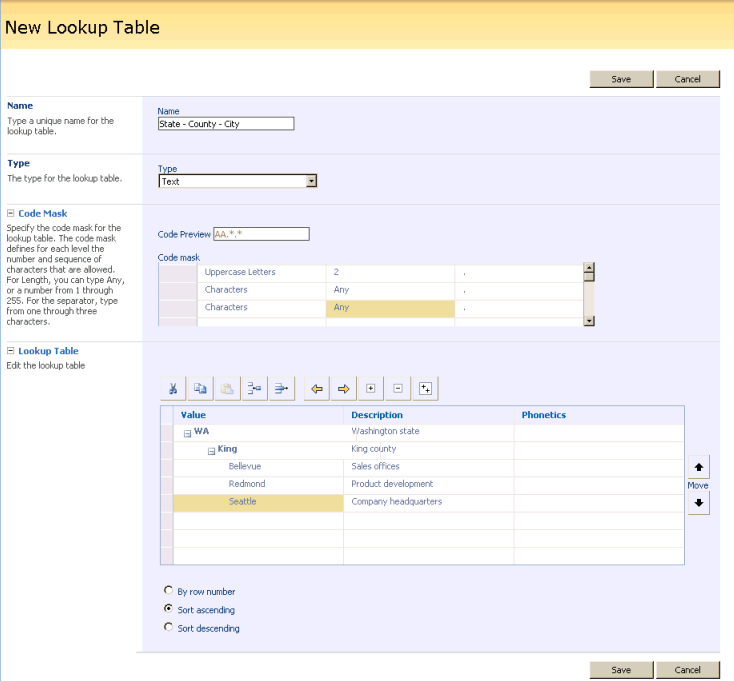 Creating a lookup table in Project Web Access