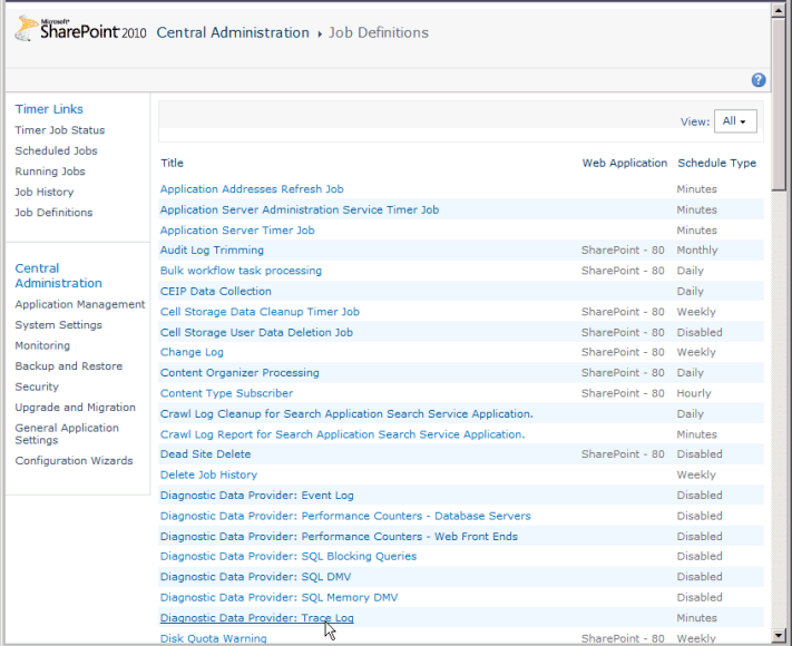 Setting the ULS trace log