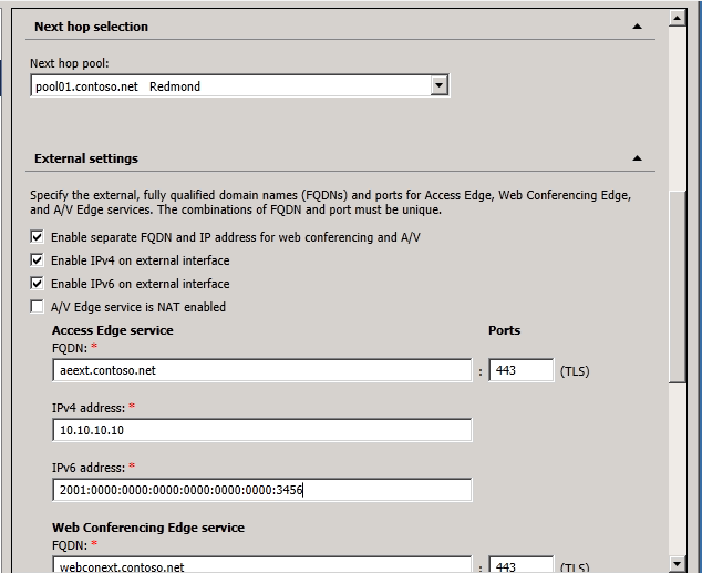 Lync Server 下一跃点/外部配置页