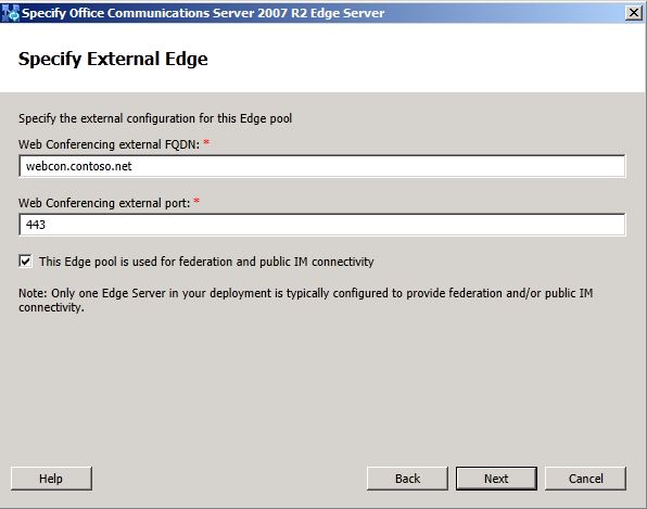 “边缘服务器”对话框，“指定外部边缘”页