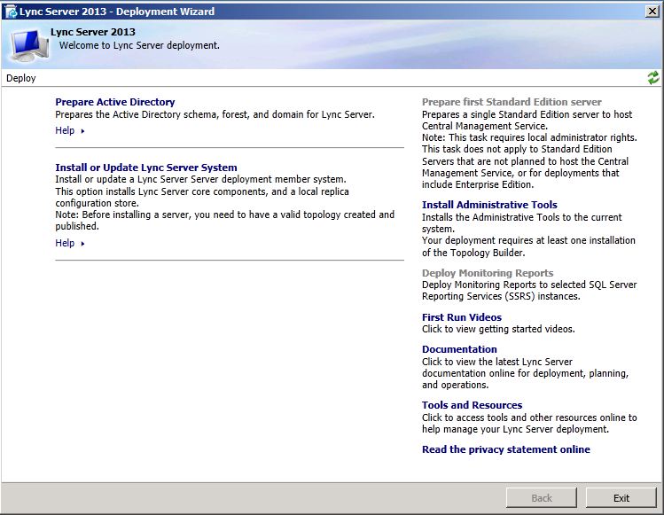 Lync Server 2013 部署向导，欢迎页面