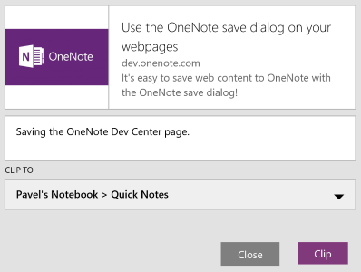 OneNote 保存对话框