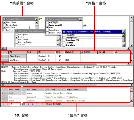 用于 sql 查询的图形查询设计器