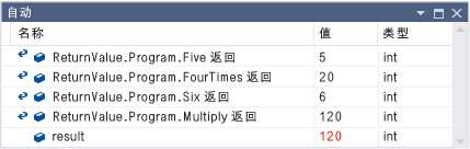 “自动”窗口中的方法返回值
