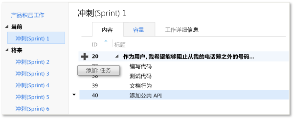 分解为任务的产品积压工作项