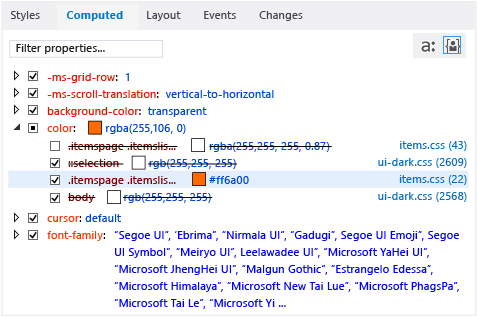 The Computed tab after updating the CSS style