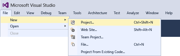 On the menu bar, choose File, New, Project