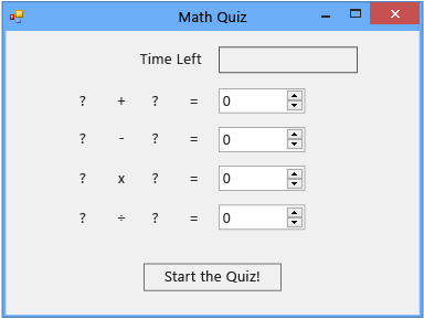 Initial math quiz form