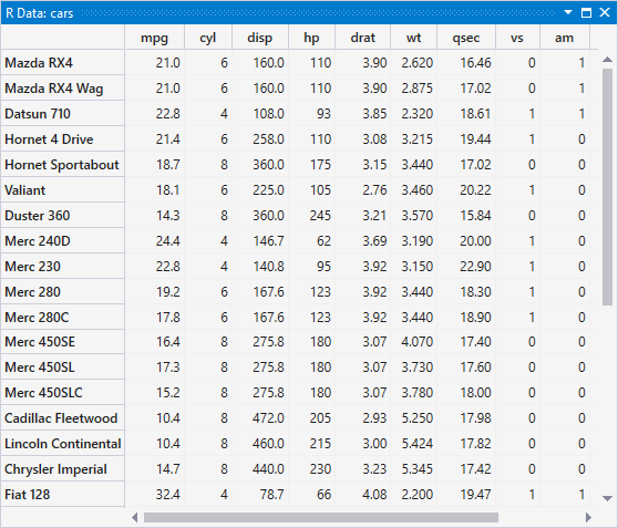 Variable Explorer table view