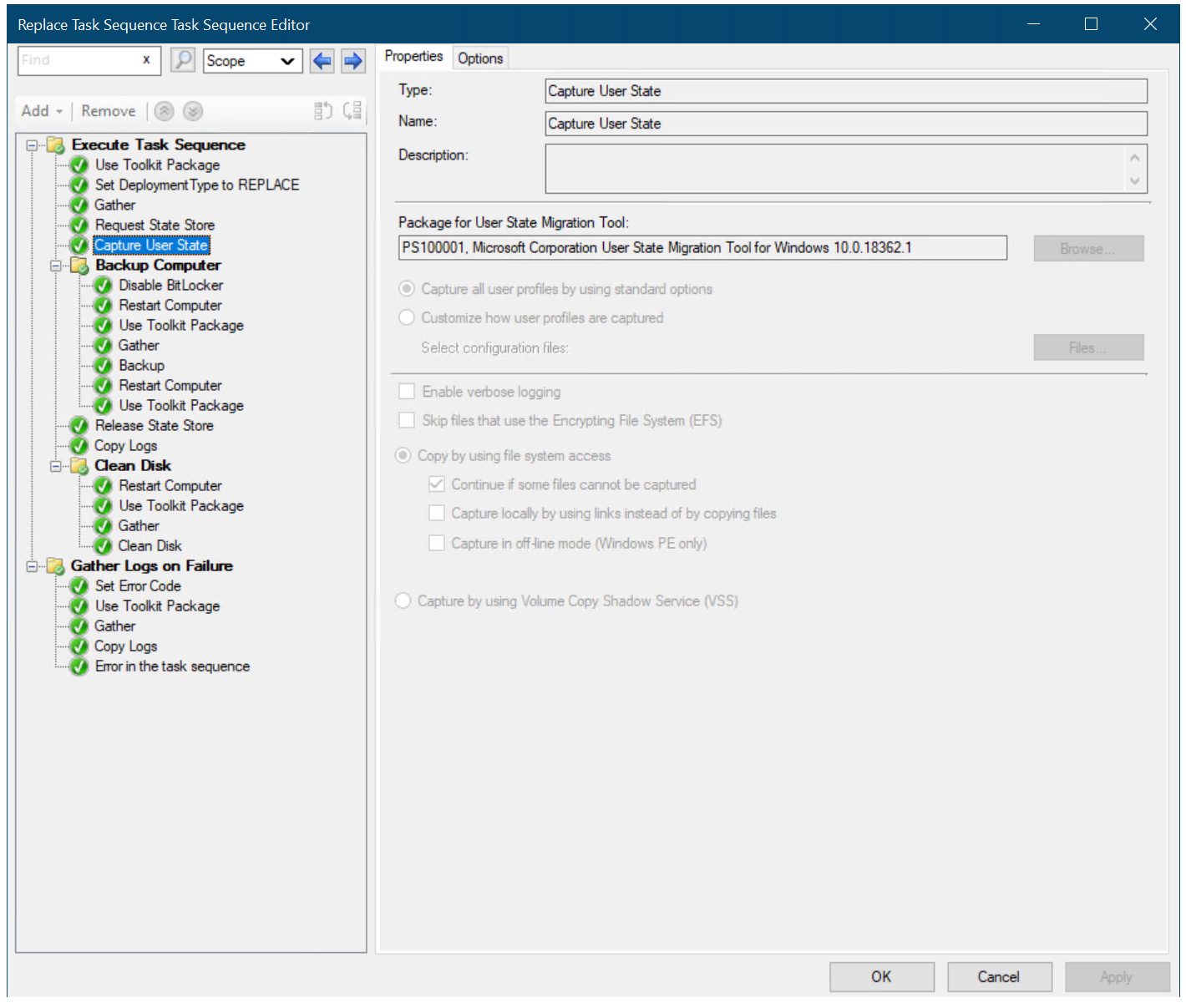 The back-up only task sequence.