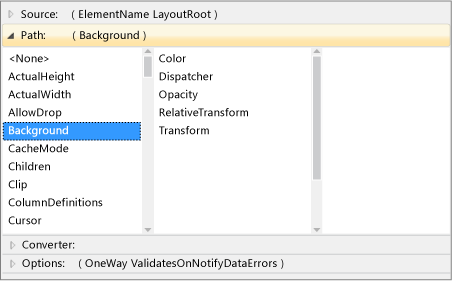 Path pane of data binding builder