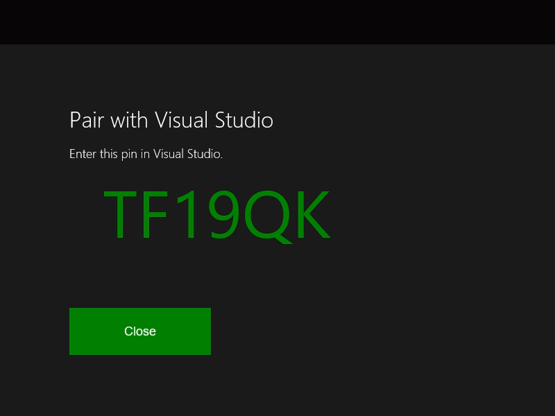 Pair with Visual Studio PIN dialog