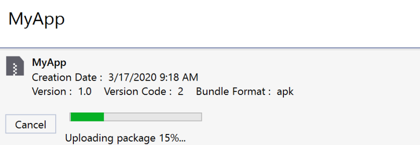 Uploading APK progress