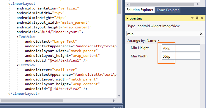 Set height and width