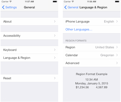 iOS“设置”应用本地化设置