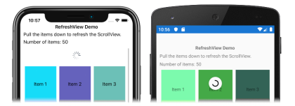 iOS 和 Android 上的 RefreshView 刷新数据的屏幕截图
