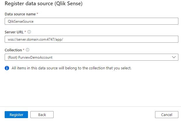 注册 Qlik Sense 源的屏幕截图。