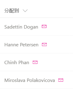 在“分配到”字段中，已向名称添加邮件按钮