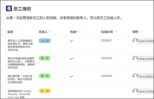 员工加入列表模板的屏幕截图。