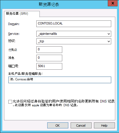 “新资源记录”对话框的屏幕截图。