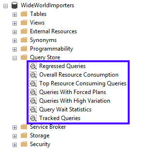 SSMS 的屏幕截图，显示查询存储视图的位置。