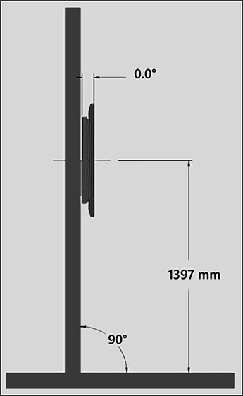 Surface Hub 2S 或 Surface Hub 3 壁式安装侧视图的 50 英寸型号。