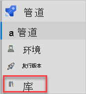 Azure DevOps 菜单的屏幕截图，其中突出显示了“Pipelines”下的“库”选项。