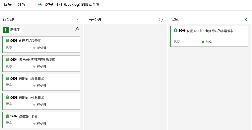 Screenshot of Azure Boards, showing the card in the Done column.