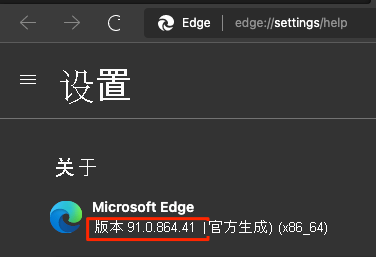 Microsoft Edge“设置”页的屏幕截图，其中显示了版本号。