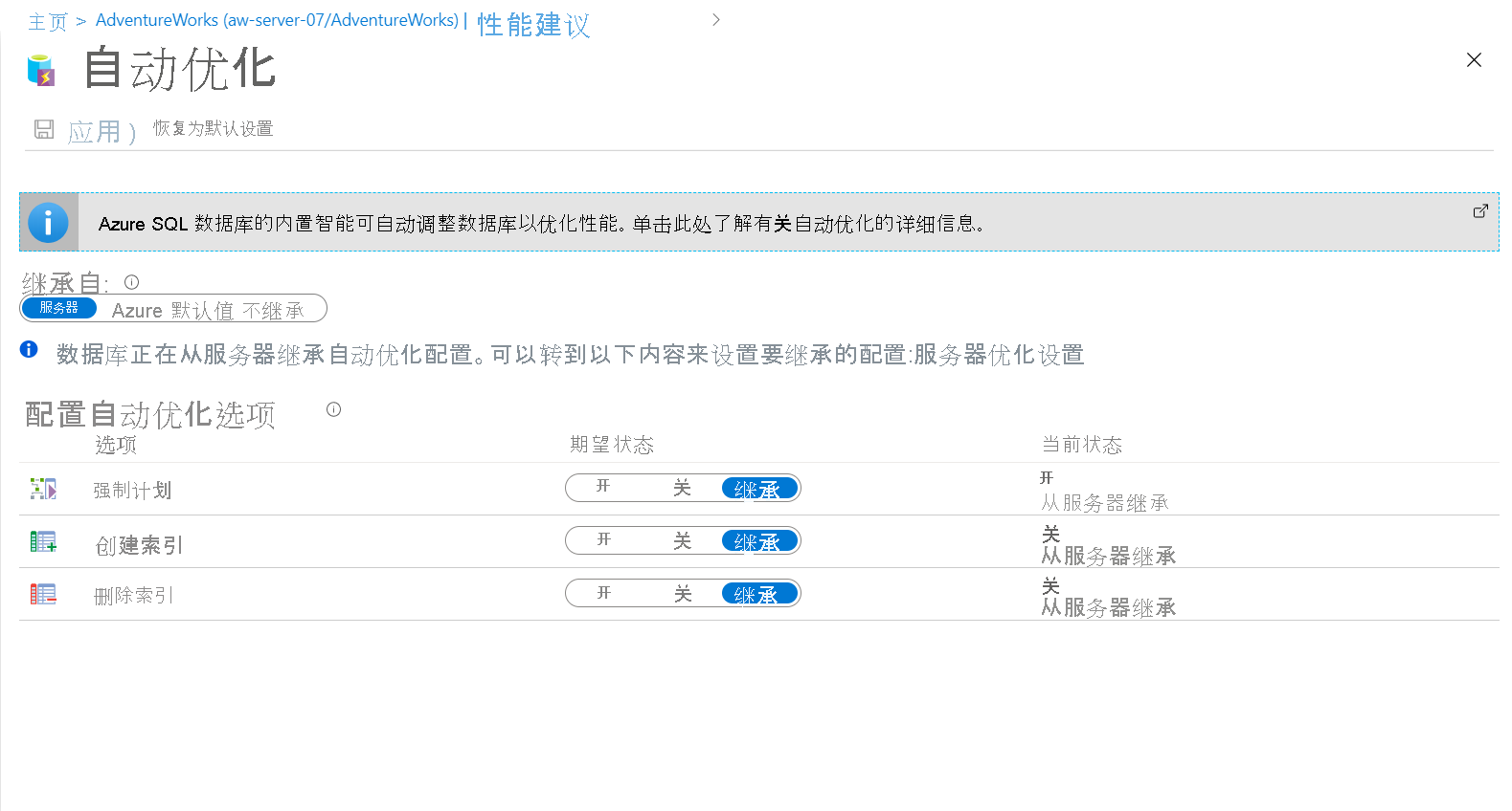 自动优化选项的屏幕截图。