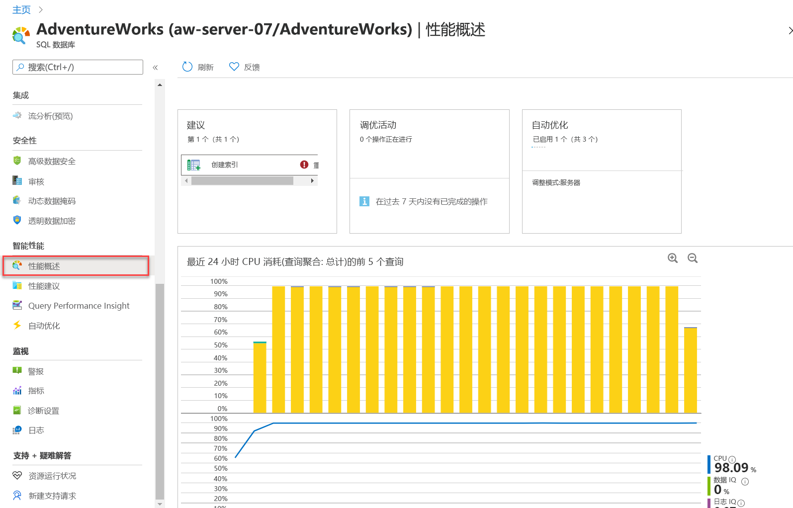 查询性能概述的屏幕截图。