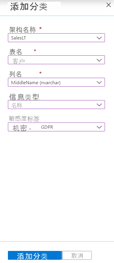 Screenshot of how to add a name-related classification for MiddleName.