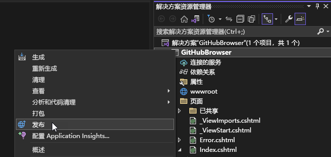 Visual Studio 中发布选项的屏幕截图。