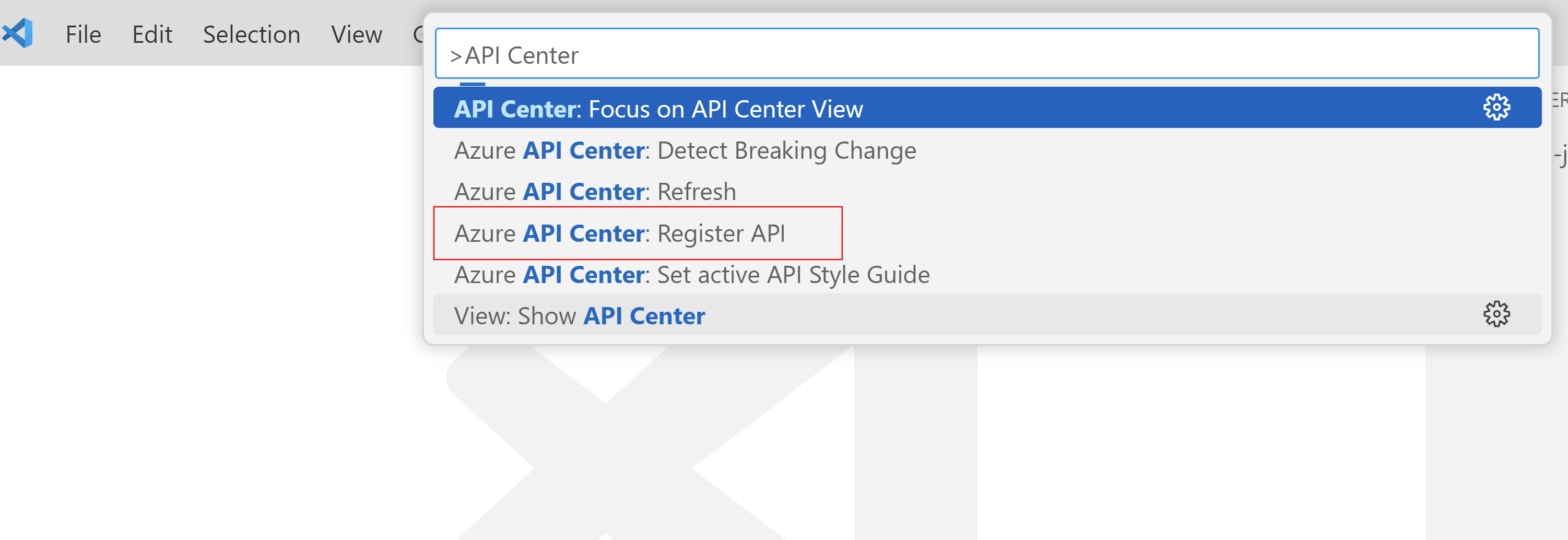 显示在 VS Code 上注册 API 的步骤的屏幕截图