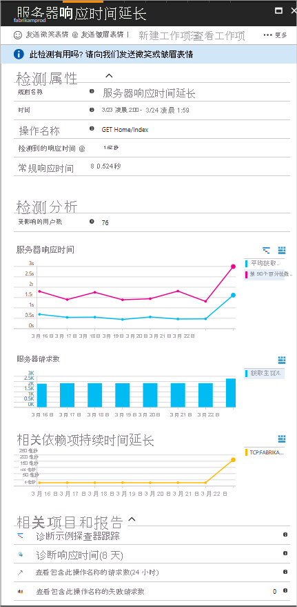 显示作为通知诊断一部分的服务器响应时间的屏幕截图。