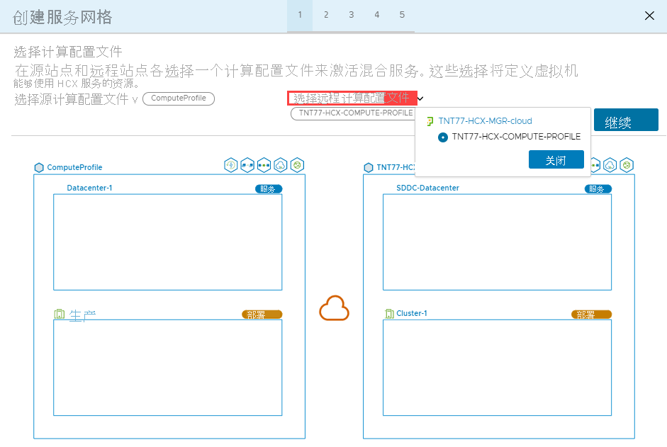 Screenshot that shows selecting the remote compute profile in Azure VMware Solution.