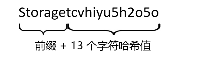 字符串的图片，该字符串是通过将单词 Storage 与包含大小写形式的 13 个字符的哈希连接起来而创建的。