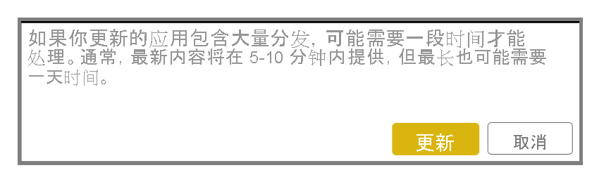 更新应用后成功通知的屏幕截图。