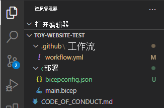 Visual Studio Code 资源管理器的屏幕截图，其中新文件显示在“deploy”文件夹中。