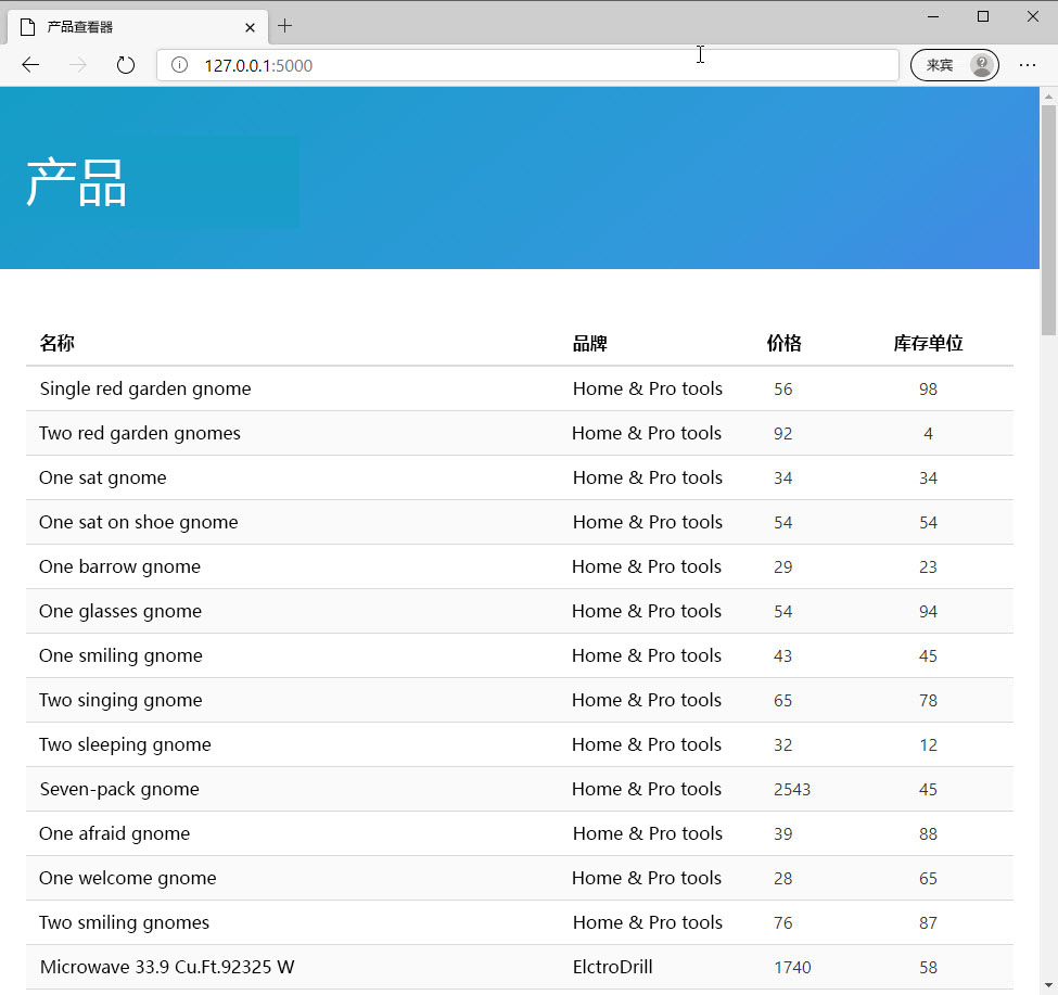 此屏幕截图显示了 Python 产品仪表板应用程序。