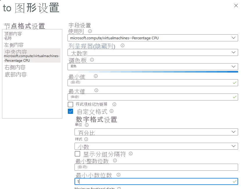 Screenshot that shows the settings for the center content of a graph in a workbook.