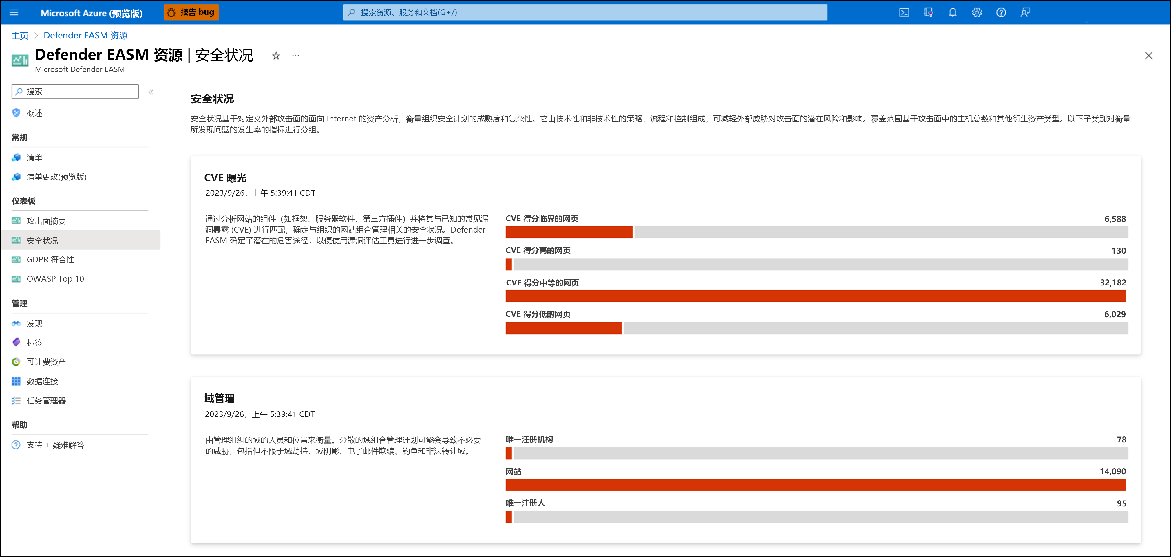 Screenshot showing the Microsoft Defender External Attack Surface Management Security posture page.