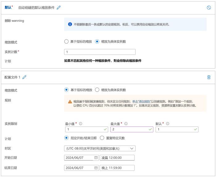 The condition page for an App Service Plan showing the default scale condition.