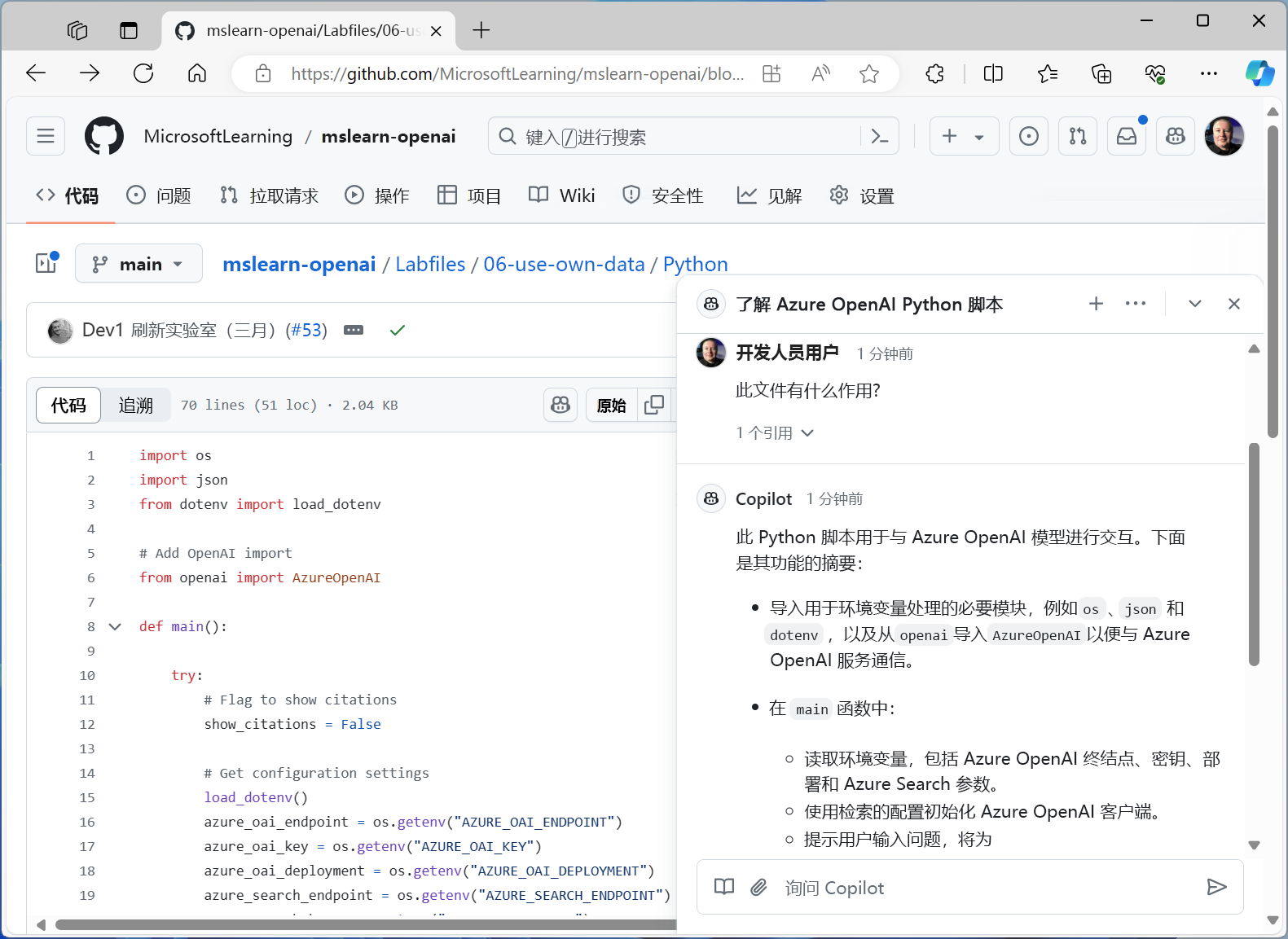 GitHub Copilot 的屏幕截图。